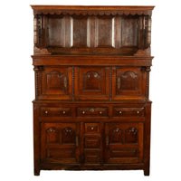 Antique Early 18th Century Carved Oak Welsh Cwpwrdd Tridarn Cupboard Cabinet 1730