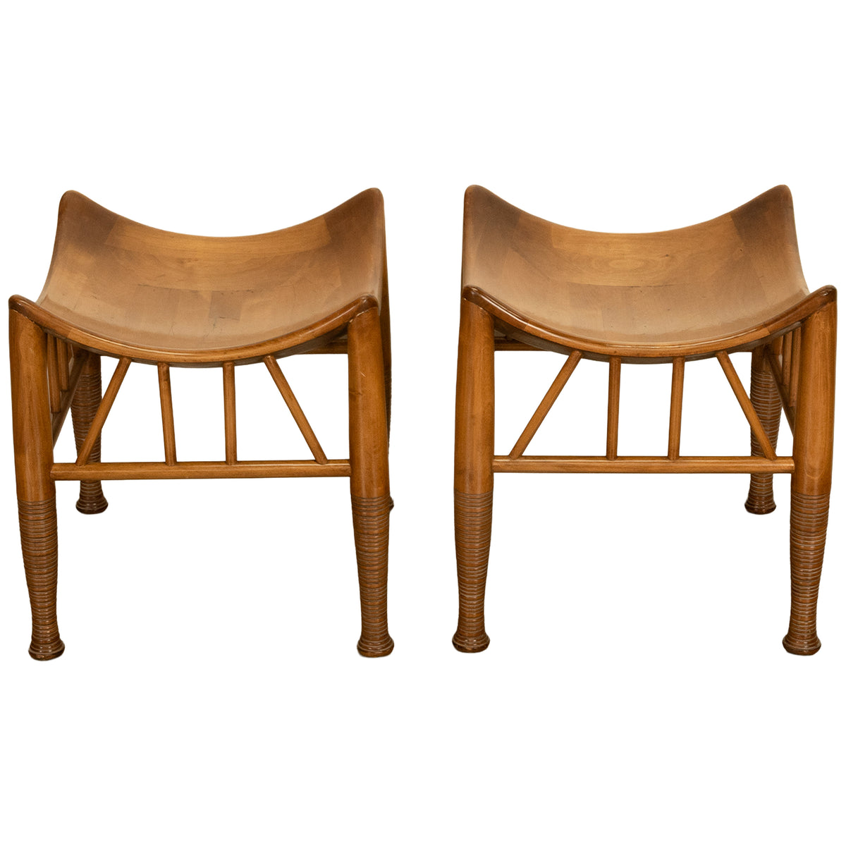 Pair Antique Thebes Egyptian Revival Arts & Crafts Stools Liberty & Co 1900