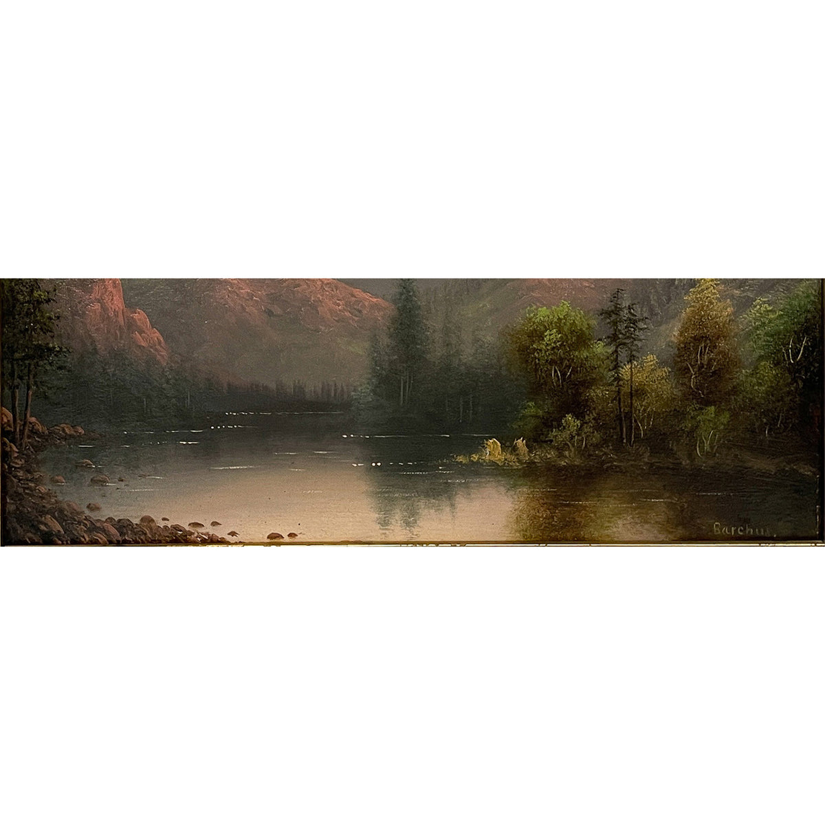 Antique American Realist Oil Painting Landscape Mount Hood at Sunset Oregon by Eliza Barchus, 1900