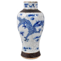 Antique 19th Century Chinese Qing Dynasty Blue and White Crackle-Glazed Vase, Circa 1850