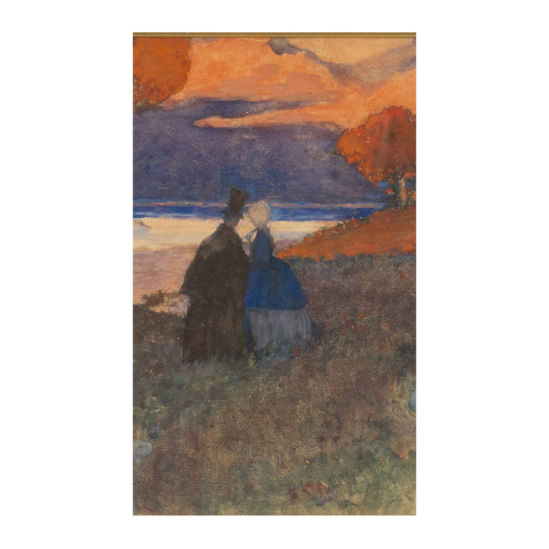 Antique Russian French Impressionist Watercolor Gouache Painting Romantic Couple by Pyotr Alexandrovich Nilus 1926