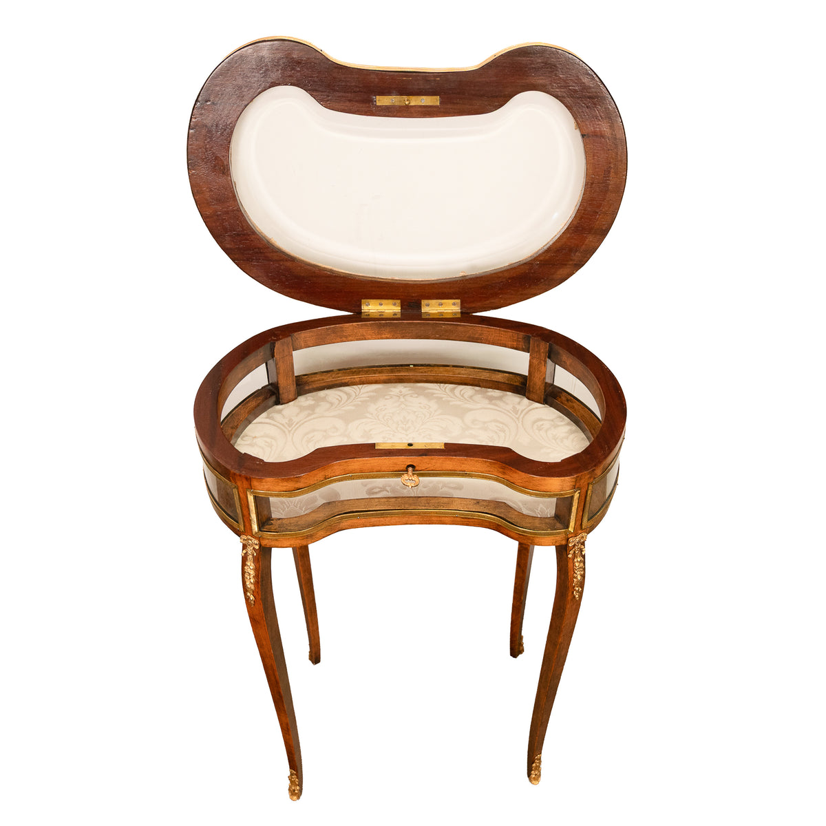 Antique 19thC French Louis XV Ormolu & Walnut Bijouterie Jewelry Table Vitrine, 1880