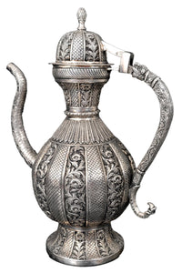 Large Antique Islamic Persian Qajar Period Ottoman Engraved Silver Ewer Pitcher 1880