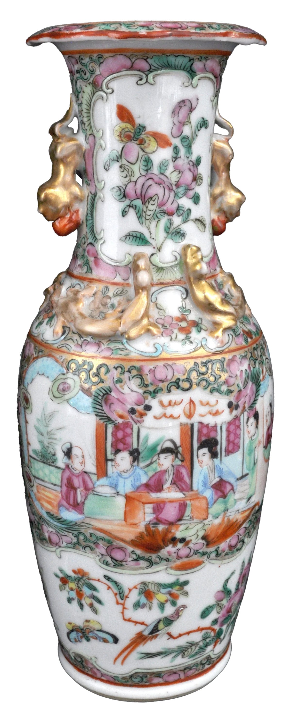 Pair of Antique Chinese Qing Dynasty Famille Rose Vases, Circa 1850