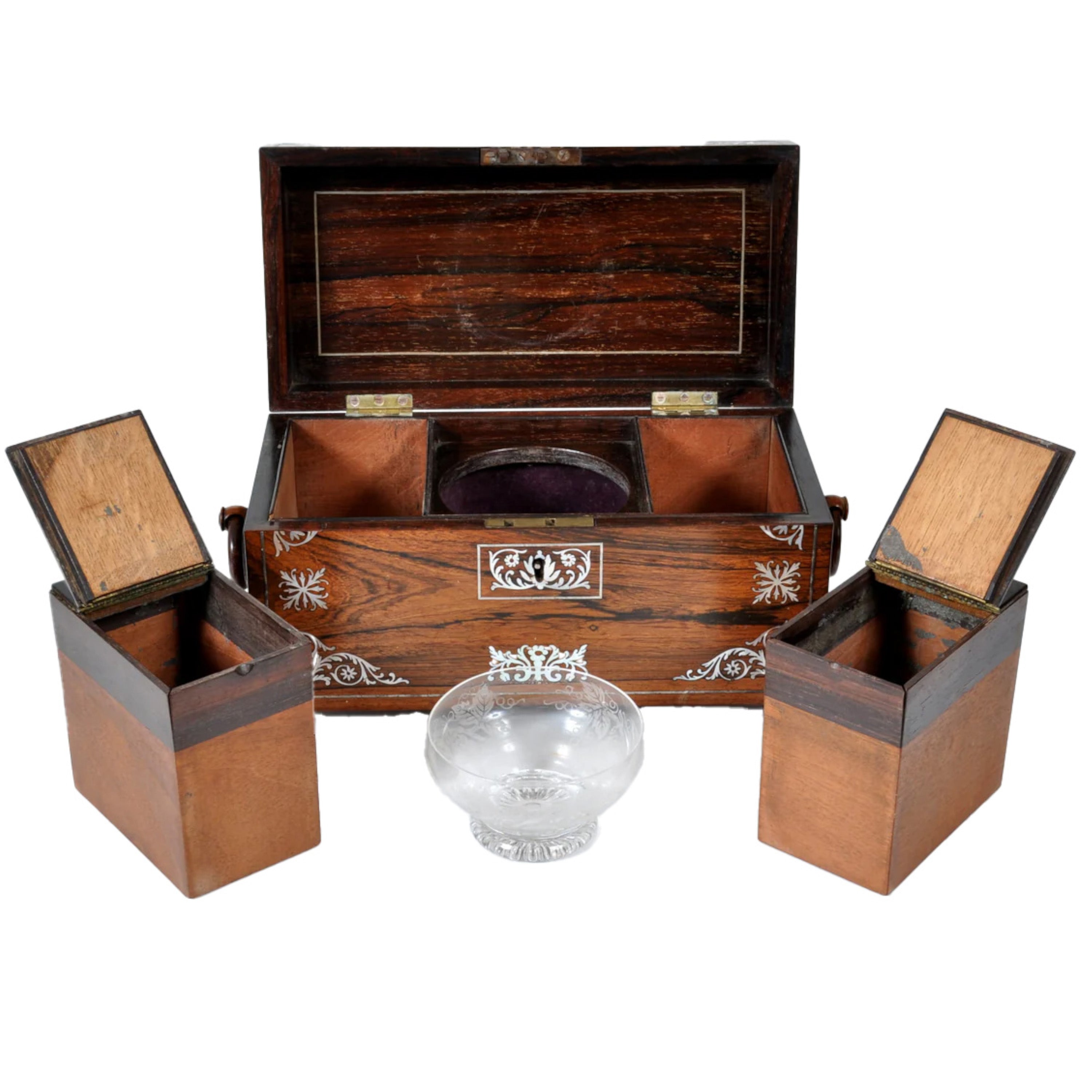 Antique English Georgian Regency Inlaid Rosewood Mother of Pearl