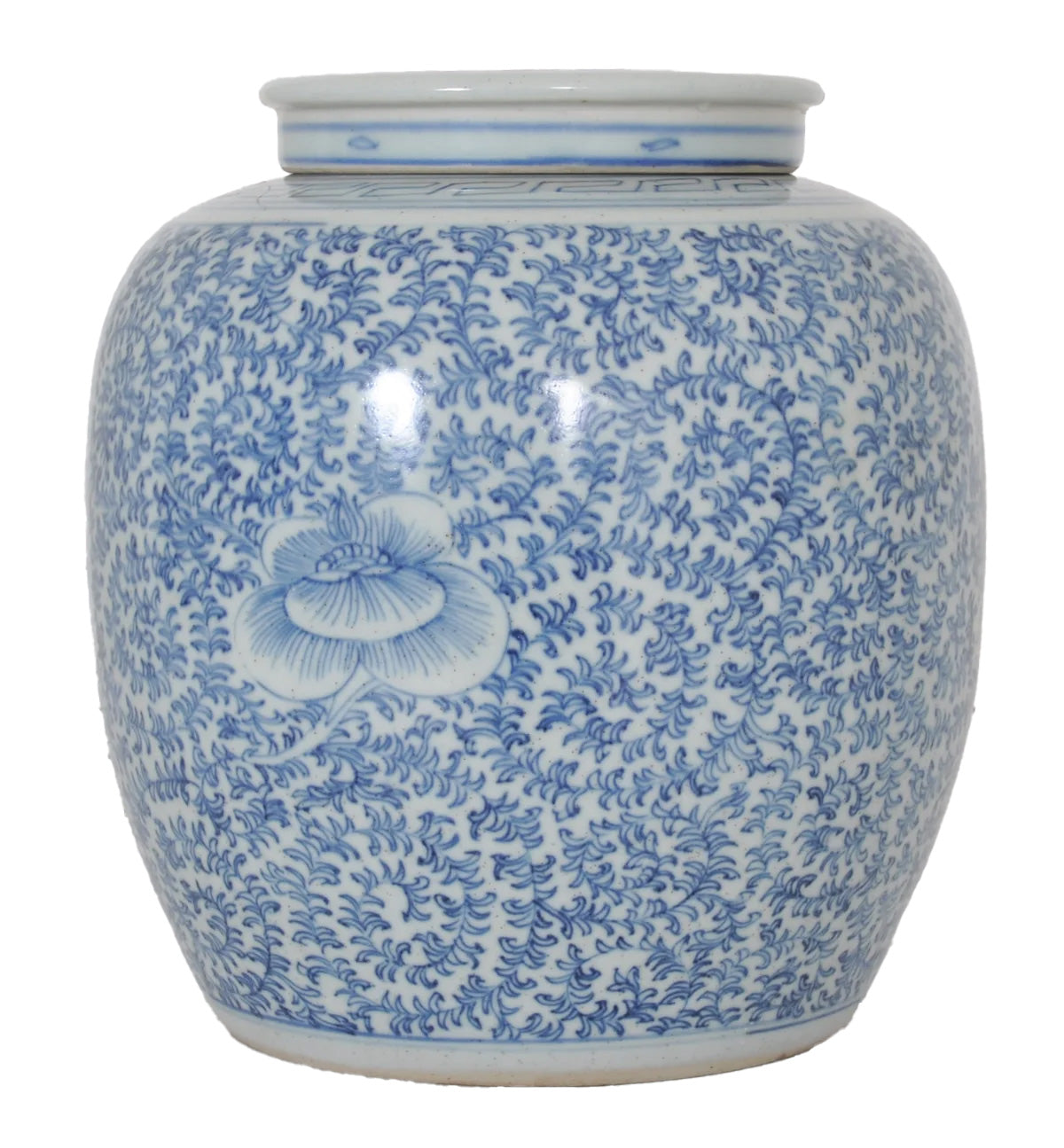 Antique Chinese Qing Dynasty Blue & White Porcelain Ginger Jar