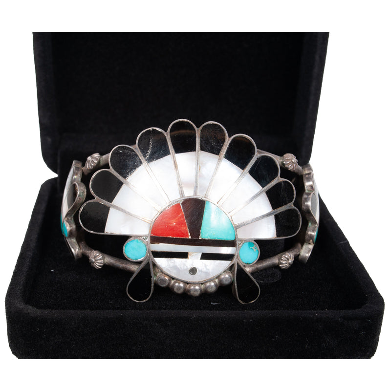 Zuni Pueblo Inlaid Silver Sunface Necklace Bracelet Ring by Burdian Eustace 1960