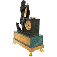 Antique French Empire Gilt Bronze & Marble Statue Clock of Homer by Ravrio 1810