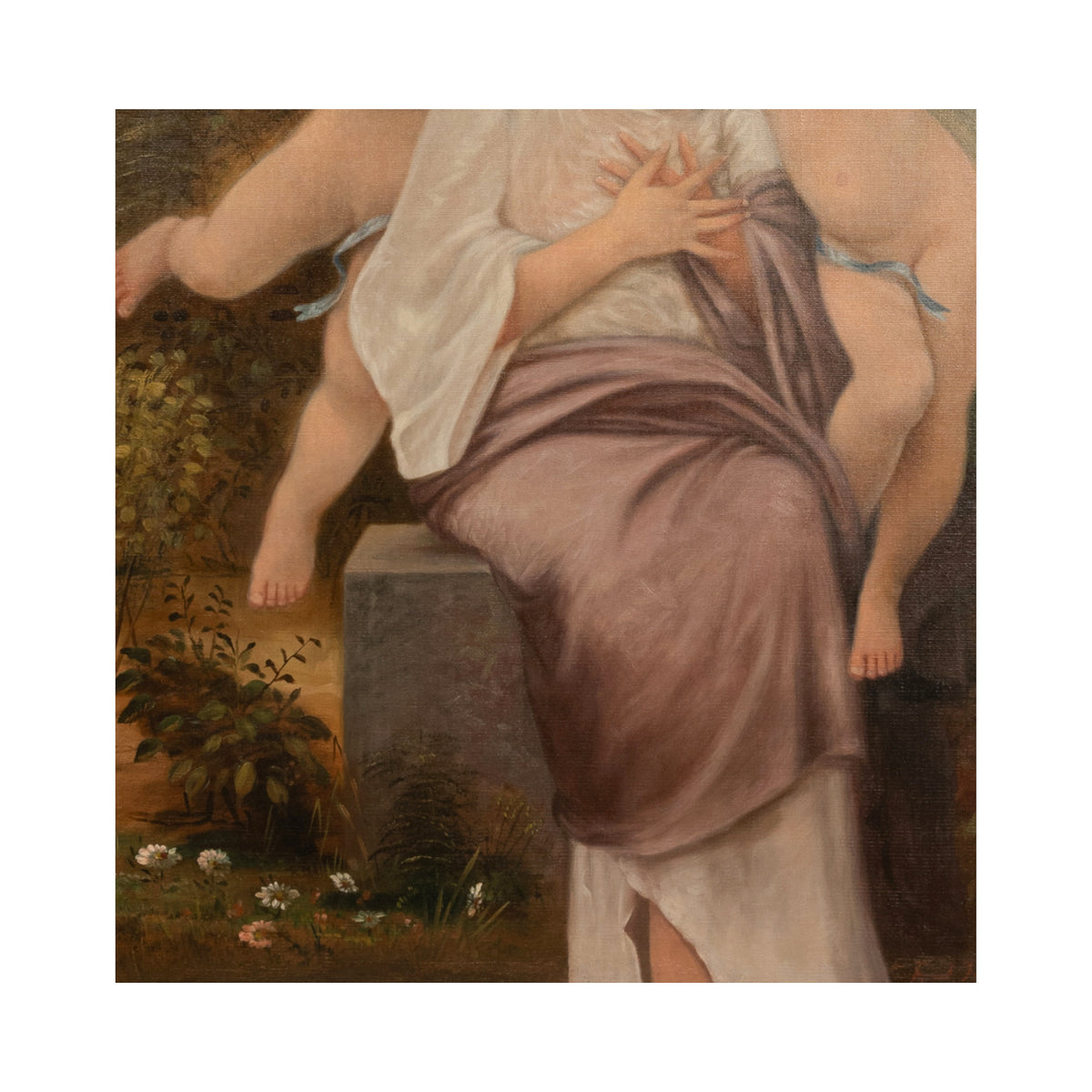 Large Antique French 19th Century Oil Canvas Painting "Hearts Awakening" Cherubs by William-Adolphe Bouguereau, 1892