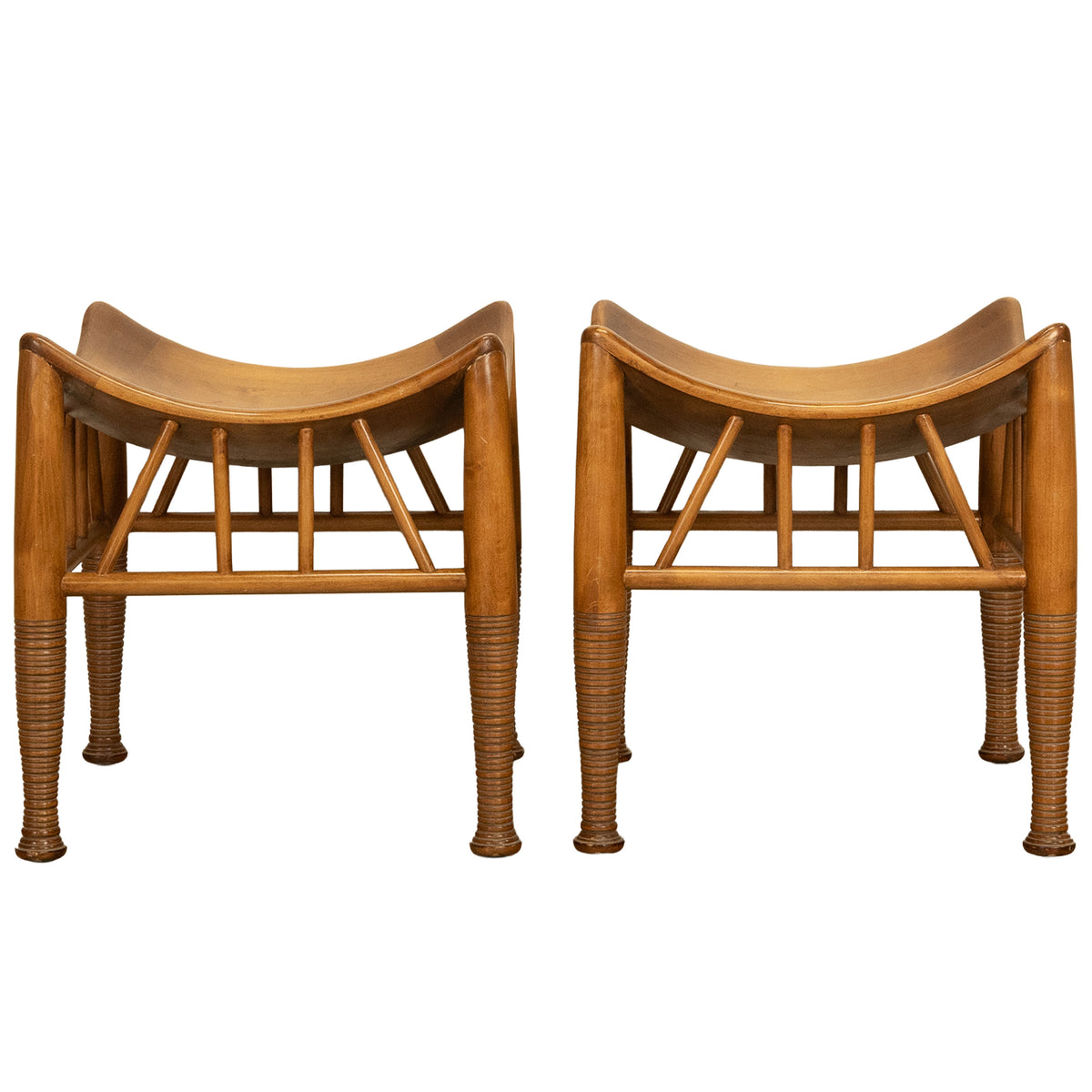 Pair Antique Thebes Egyptian Revival Arts & Crafts Stools Liberty & Co 1900