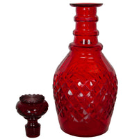 Antique Austrian Bohemian Red Cut Glass Wine Liquor Decanters & Stoppers 1880