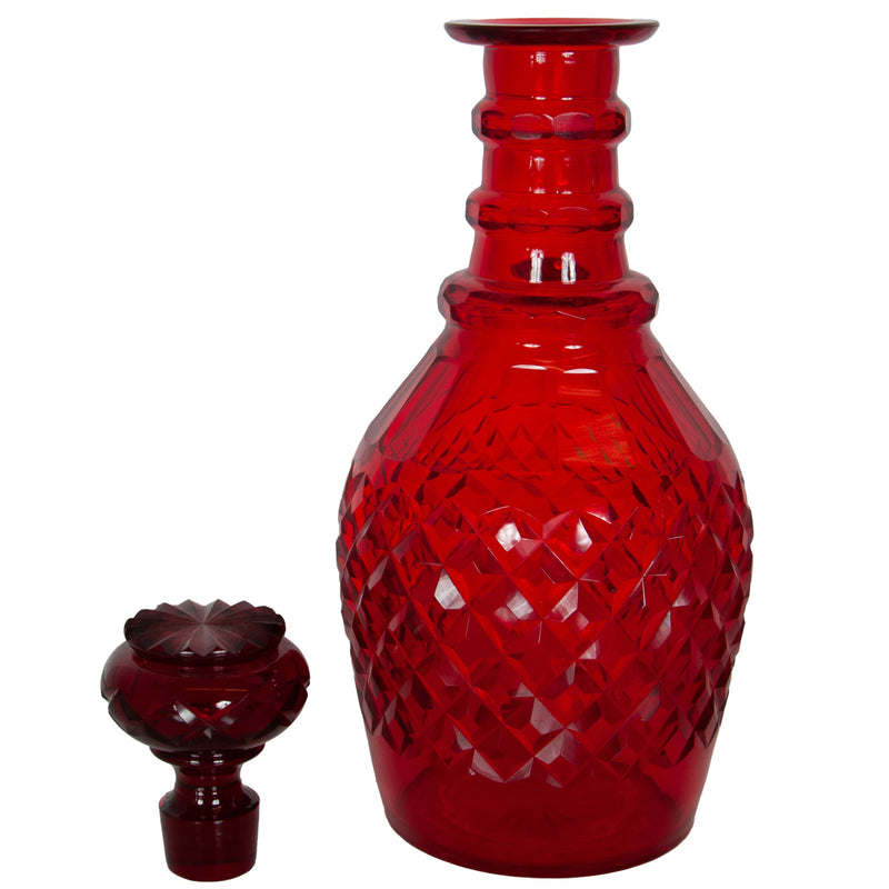 Antique Austrian Bohemian Red Cut Glass Wine Liquor Decanters & Stoppers 1880