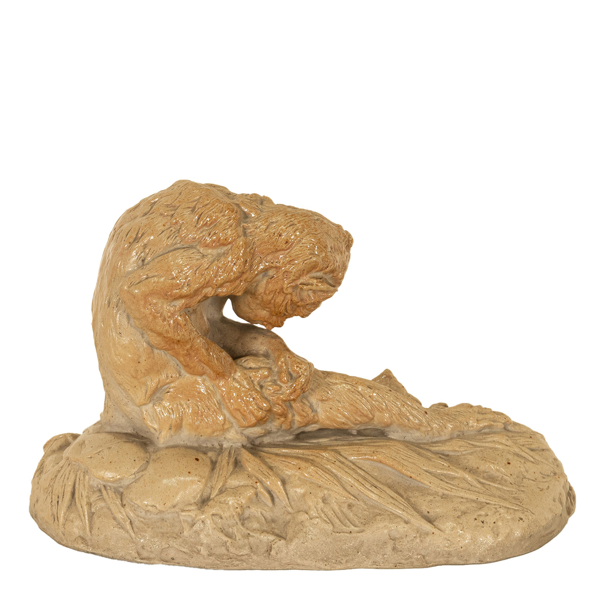 Antique French Sevres Terracotta Ceramic Monkey Snail Animalier Statue Sculpture by Emmanuel Fremiet, 1905