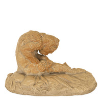 Antique French Sevres Terracotta Ceramic Monkey Snail Animalier Statue Sculpture by Emmanuel Fremiet, 1905