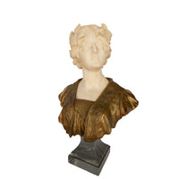 Antique Art Nouveau Female Carrara Marble Gilt Bronze Bust Statue Sculpture by Gustave Van Vaerenbergh 1900