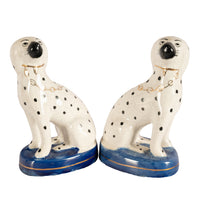 Pair Antique 19th Century Staffordshire Dalmatian Pottery Dog Figurines 1850