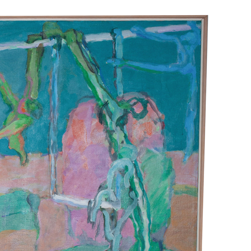 Large American NW Abstract Expressionist painting Circus "Wire Performance" by Fredrick Heidel, 1993