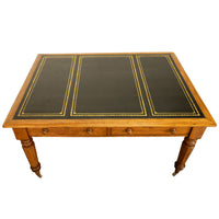 Antique English Oak & Leather Top Double-Sided Library Table Partner's Desk 1860