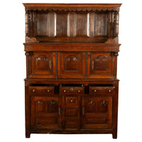 Antique Early 18th Century Carved Oak Welsh Cwpwrdd Tridarn Cupboard Cabinet 1730