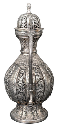 Large Antique Islamic Persian Qajar Period Ottoman Engraved Silver Ewer Pitcher 1880