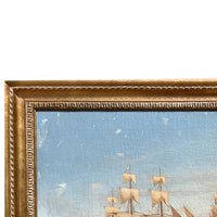 Antique Maritime Ships Oil Painting "British Fleet Bay of Naples"  by Tommaso De Simone, 1860