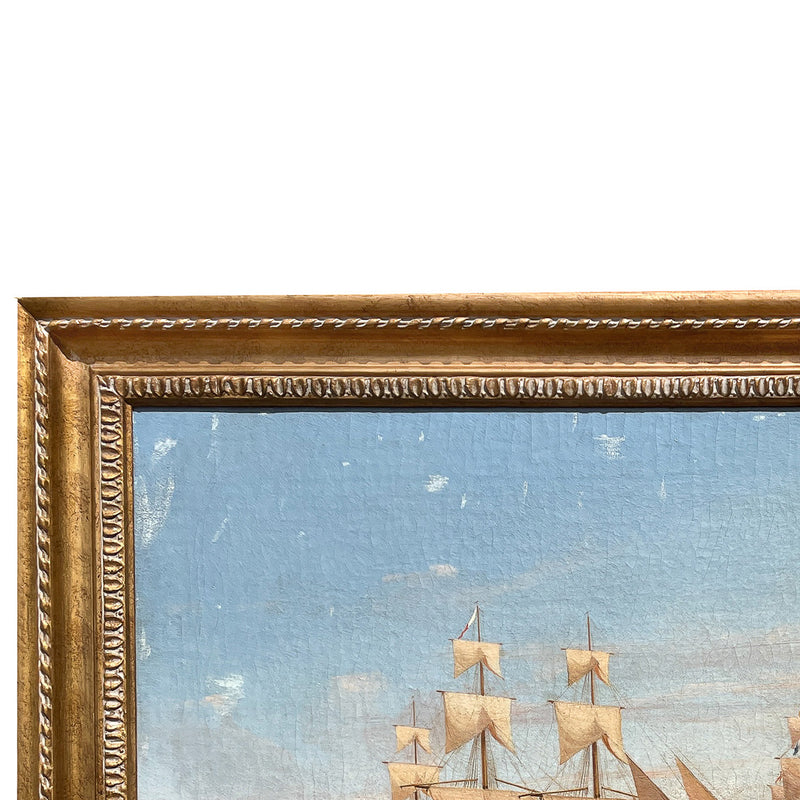 Antique Maritime Ships Oil Painting "British Fleet Bay of Naples"  by Tommaso De Simone, 1860
