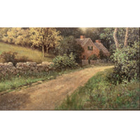 Antique American New England Summer Landscape Oil Canvas Painting Cottage Scene  by Milton H. Lowell  circa 1890