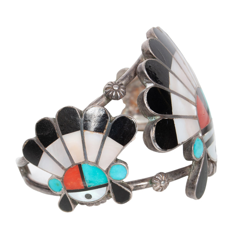 Zuni Pueblo Inlaid Silver Sunface Necklace Bracelet Ring by Burdian Eustace 1960