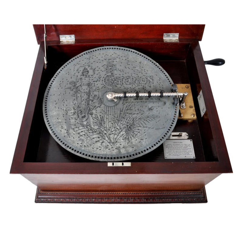 Antique 14" Disc Music Box in Mahogany Case by Criterion, Circa 1880