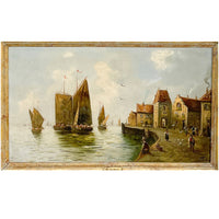 Pair Antique 19th Century Oil Canvas Paintings Dutch Marine Nautical Ships Seascapes by F. Lohse 1870