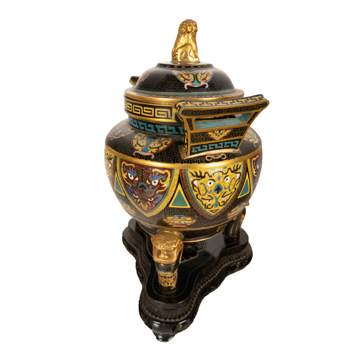 Antique Chinese Qing Dynasty Cloisonne Censer Ding Lidded Incense Burner 1870