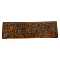Antique English Carved Oak Arts & Crafts Hall Bench Seat 'Birds in a Tree' 1900