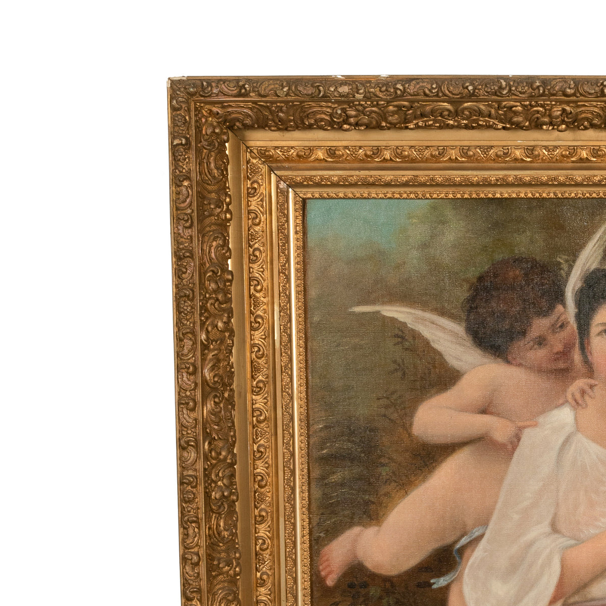 Large Antique French 19th Century Oil Canvas Painting "Hearts Awakening" Cherubs by William-Adolphe Bouguereau, 1892