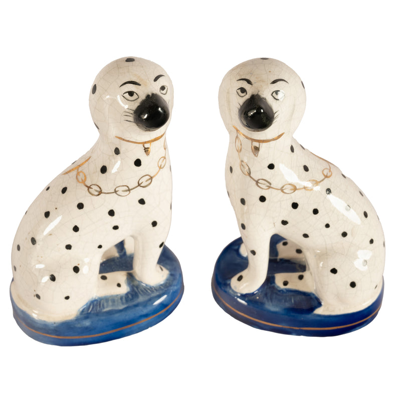 Pair Antique 19th Century Staffordshire Dalmatian Pottery Dog Figurines 1850