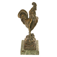 Antique French Bronze Animalier Sculpture Statue Rooster Cockerel Chicken by Louis-Albert Carvin, 1900