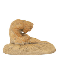 Antique French Sevres Terracotta Ceramic Monkey Snail Animalier Statue Sculpture by Emmanuel Fremiet, 1905