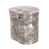 Antique Dutch Repousse Sterling Silver Heart Shaped Trinket Box Tea Caddy 1890