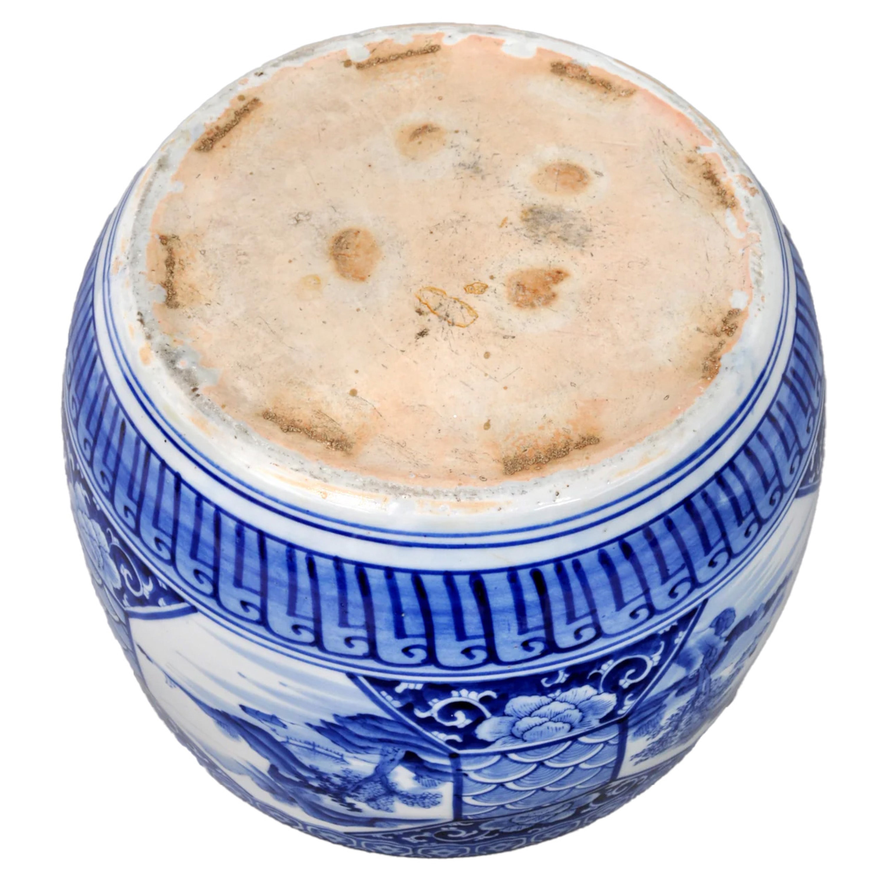Antique Japanese Meiji Period Blue and White Pottery Hibachi