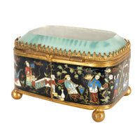 Antique French Gilt Brass Cloisonne Chinoiserie Champleve Jewelry Box Casket, 1880