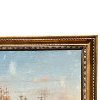 Antique Maritime Ships Oil Painting "British Fleet Bay of Naples"  by Tommaso De Simone, 1860