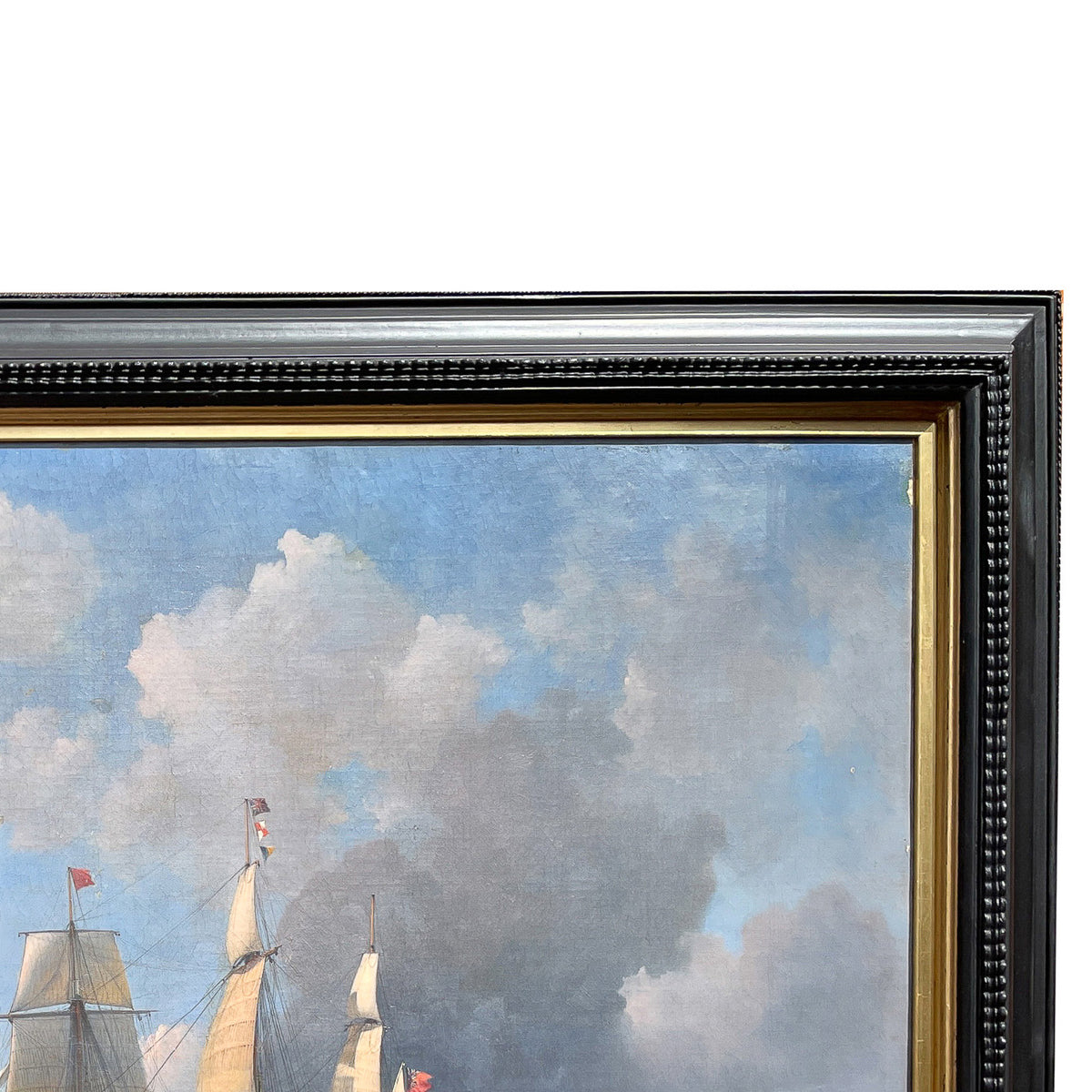 Antique 19th Century Maritime Seascape War Ship Oil Painting HMS Britannia by Robert Strickland Thomas, 1835