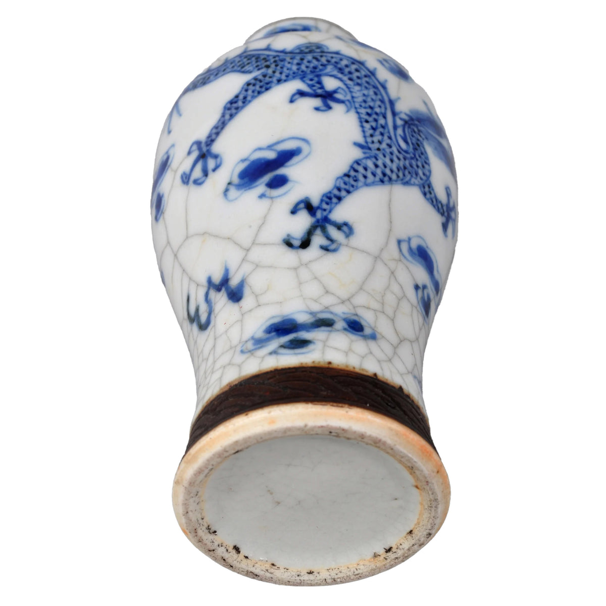 Antique 19th Century Chinese Qing Dynasty Blue and White Crackle-Glazed Vase, Circa 1850