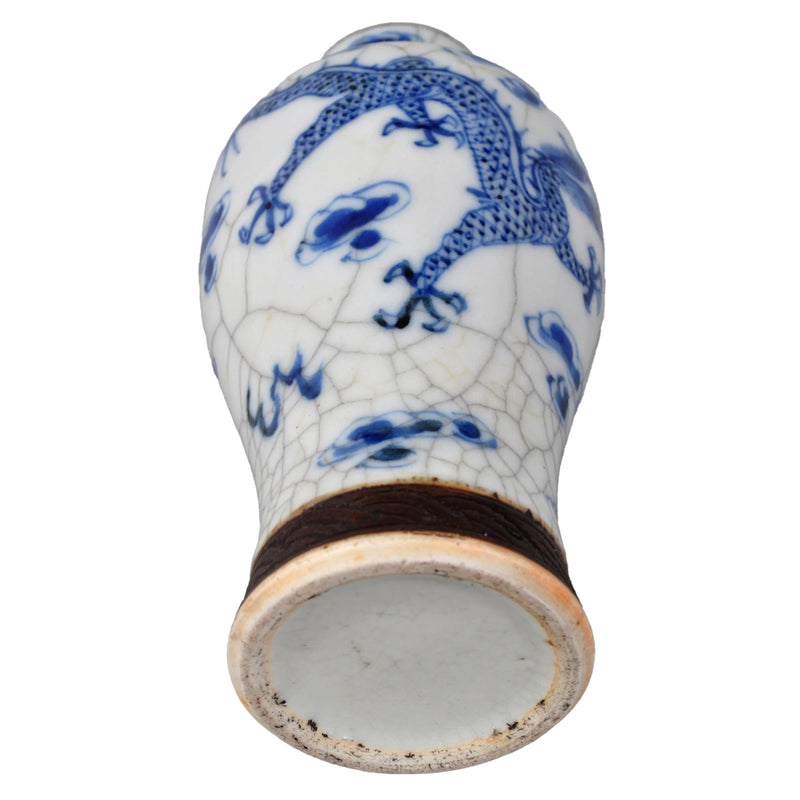 Antique 19th Century Chinese Qing Dynasty Blue and White Crackle-Glazed Vase, Circa 1850