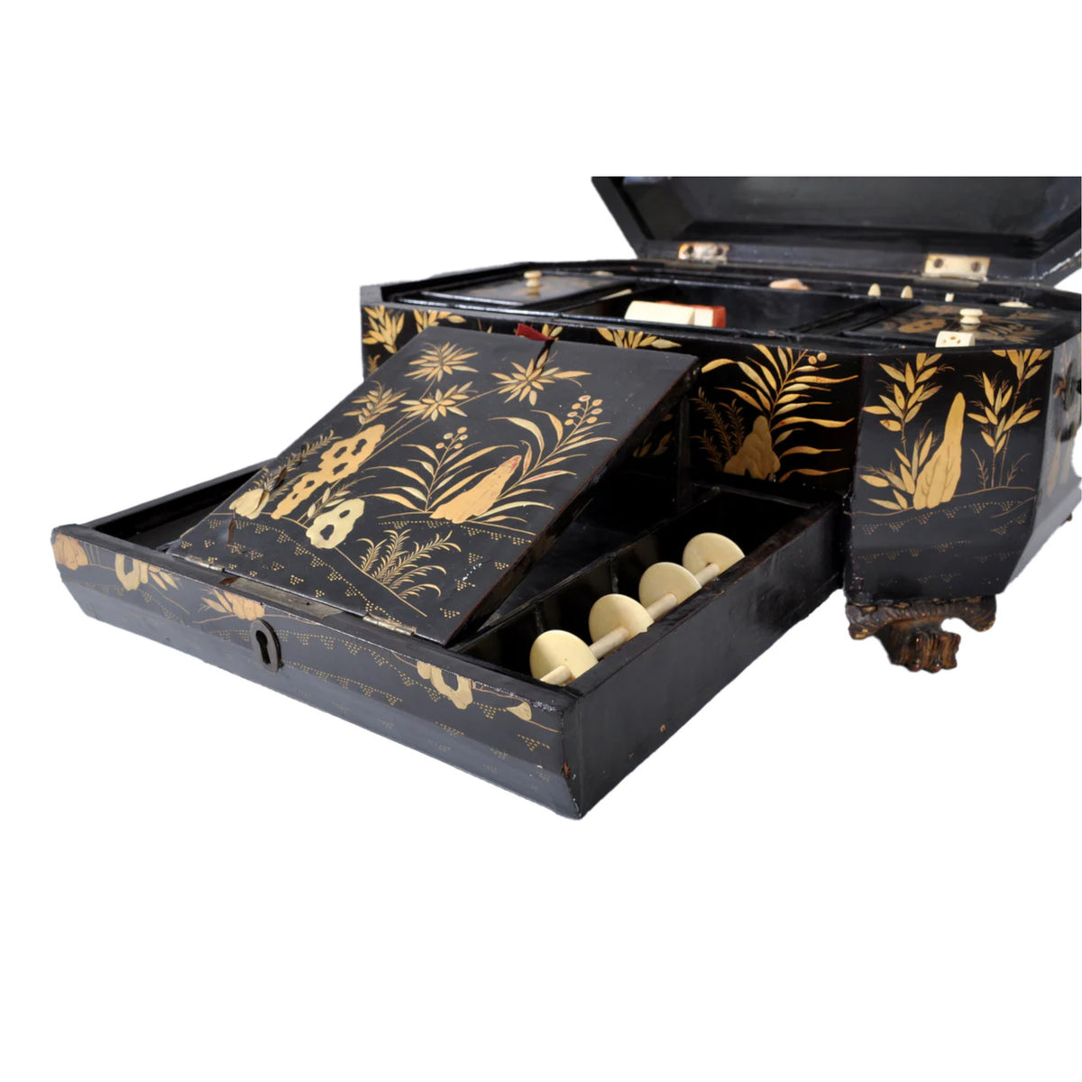 Antique Chinese Export Lacquer Work Sewing Box, Circa 1830