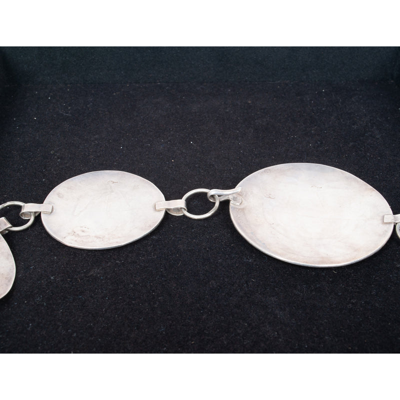 MCM Native American Navajo Silver Engraved Storyteller Concho Belt Willie Yazzie circa 1960