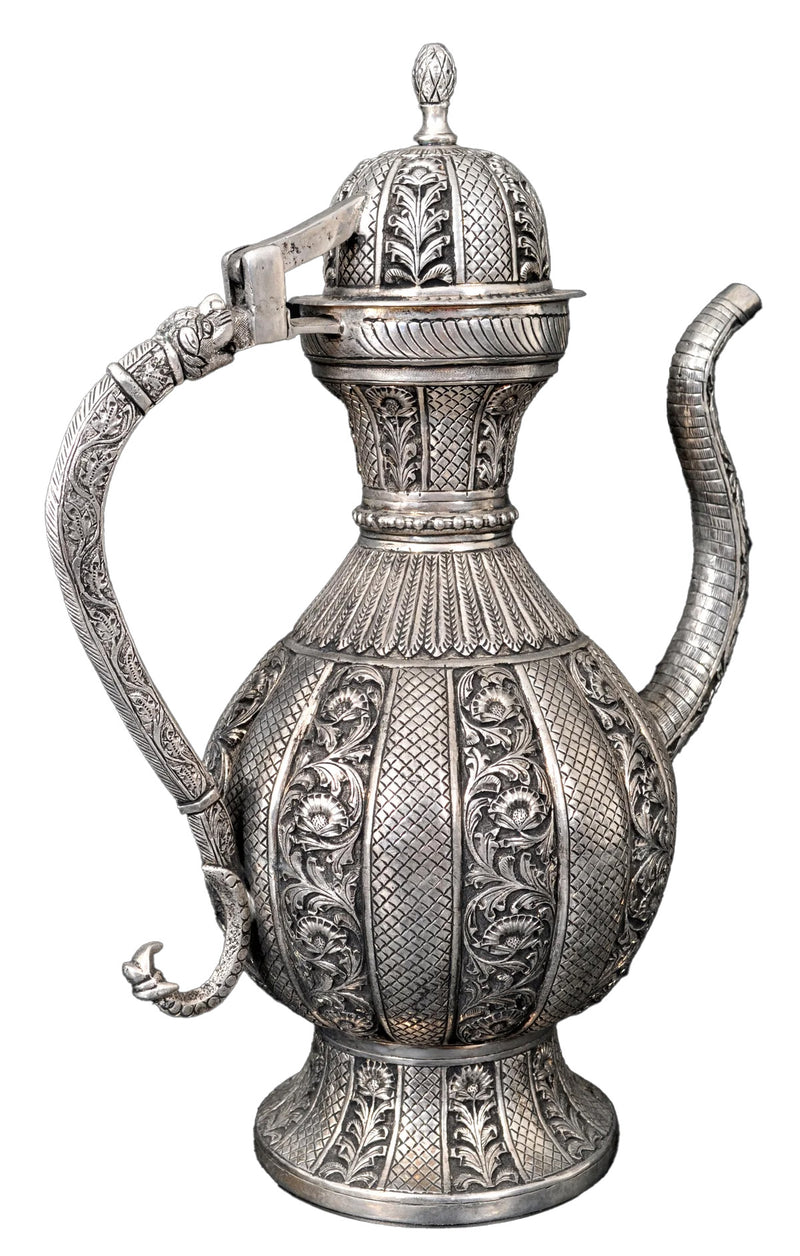 Large Antique Islamic Persian Qajar Period Ottoman Engraved Silver Ewer Pitcher 1880