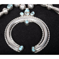 Antique Native American Navajo Sterling Silver Turquoise Squash Blossom Necklace