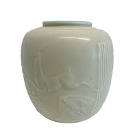 Antique American Art Deco Rookwood Pottery Cream Color Leaping Gazelle Vase 1934