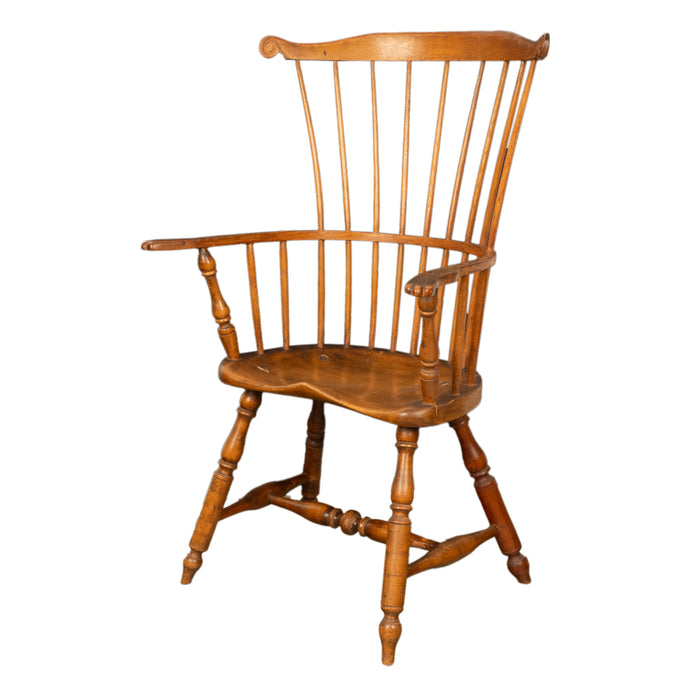 Antique 18th Century American New England Fan Back Maple Windsor Arm Chair 1780