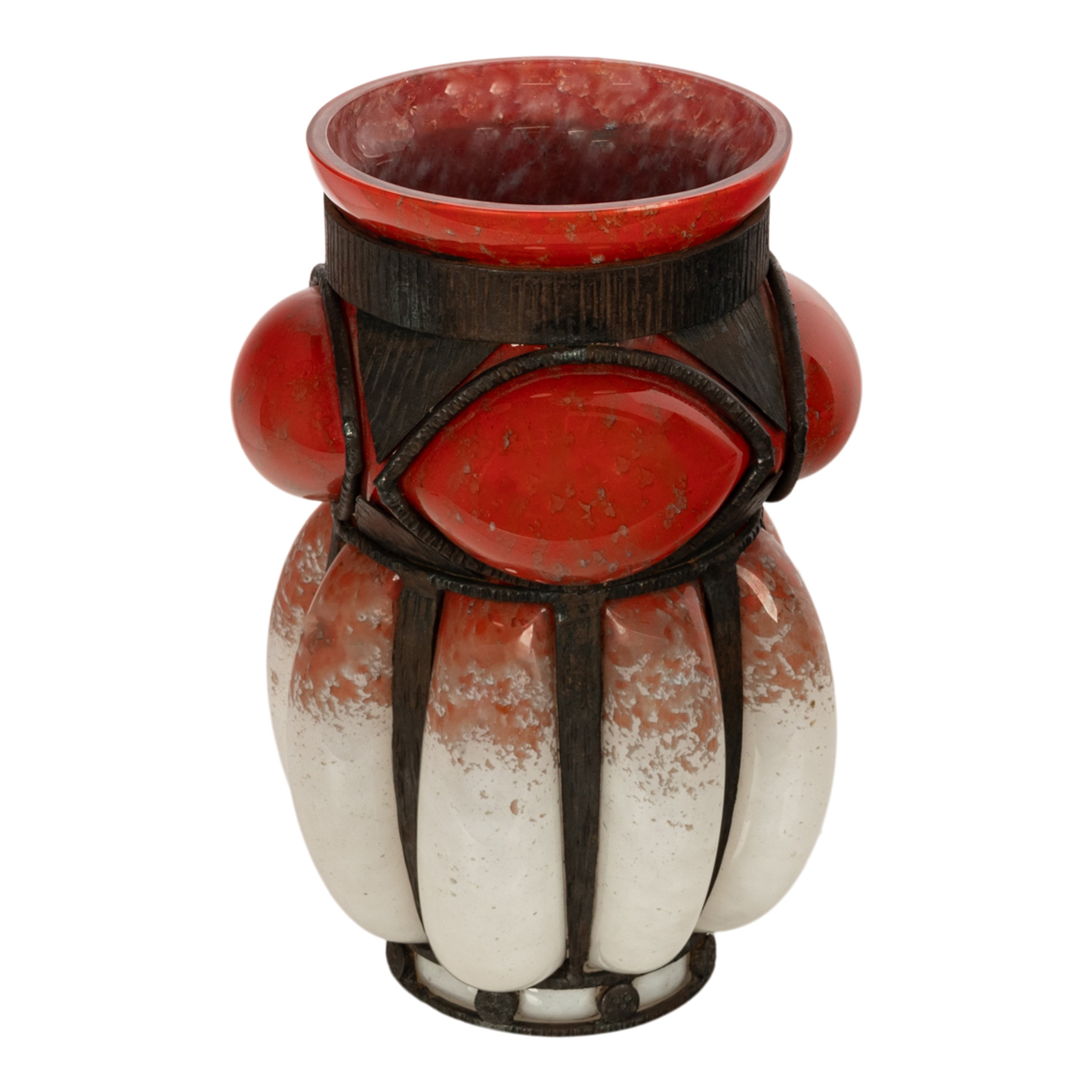 Antique French Art Deco Glass & Iron Vase Charles Schneider Edgar